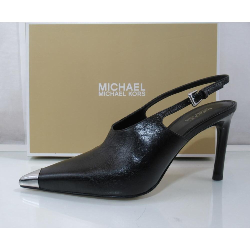 Michael Kors Kasia Pointed Toe Slingback Heels Pumps Leather Black - Picture 2 of 9